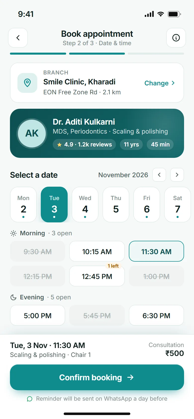 Clinic booking app screen