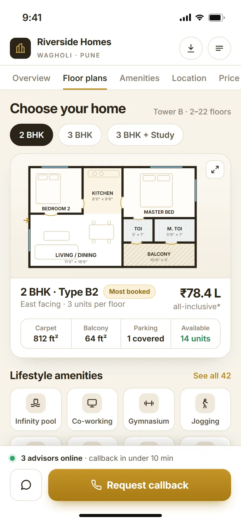 Residential project website and mobile page: mobile screen